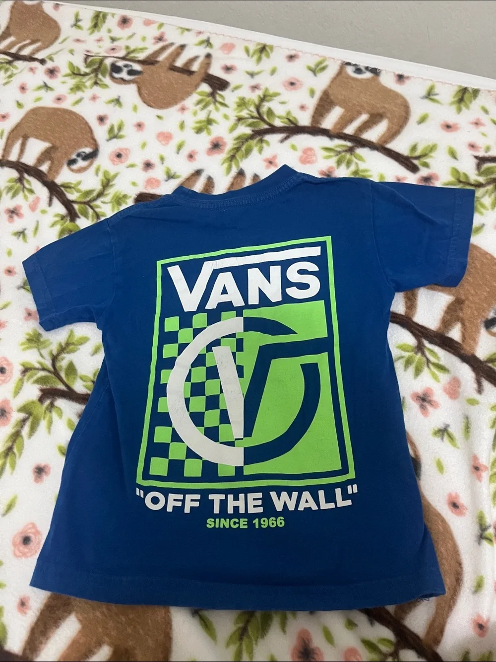 Vans Blue Short Sleeve Tee with Neon Green Logo - Kids - Boys 3T